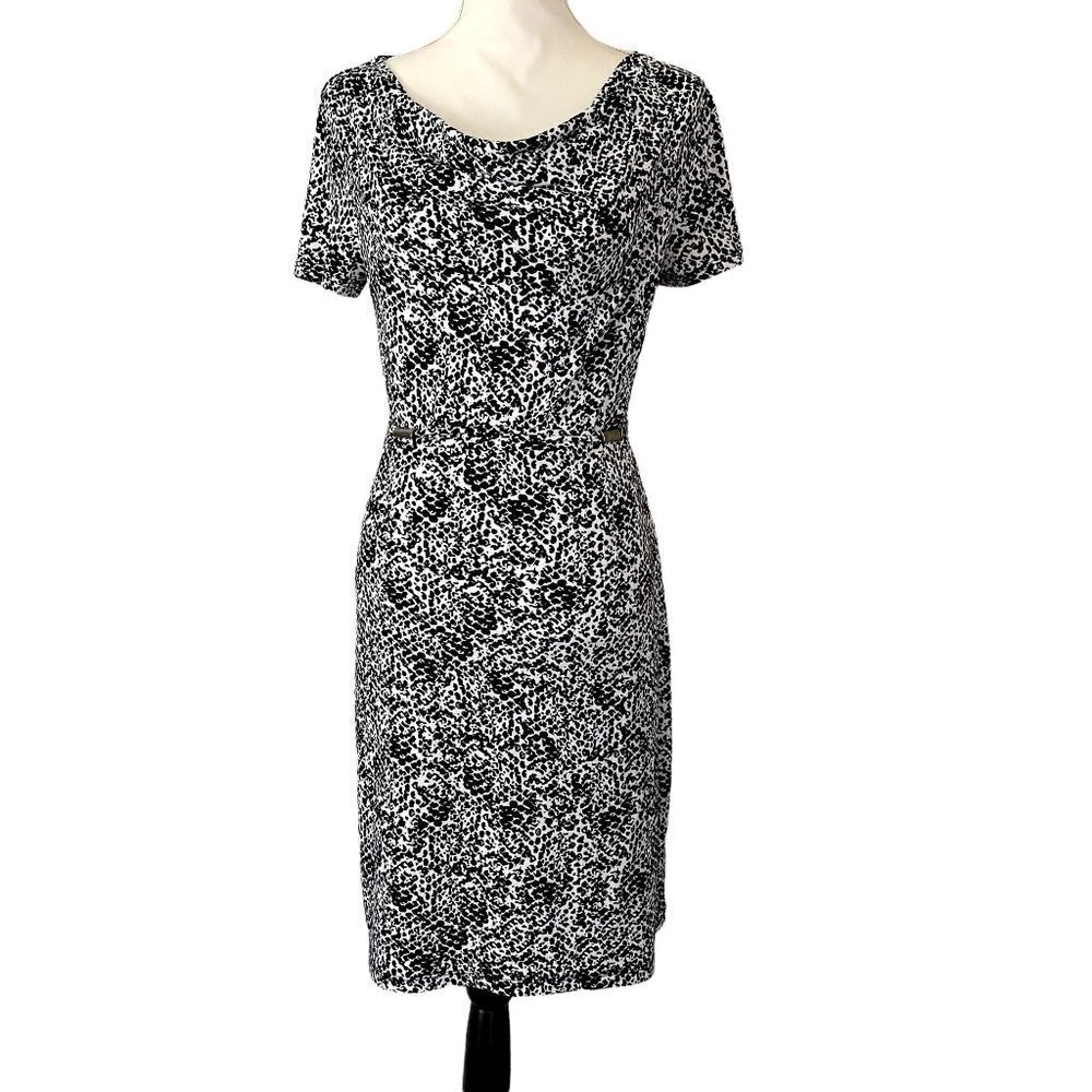 George | Tie Waist Short Sleeve Dress | Black & White, Size: XS